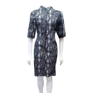 Connected Black Grey  Geometric 3/4 Sleeve Midi Dress Size 10